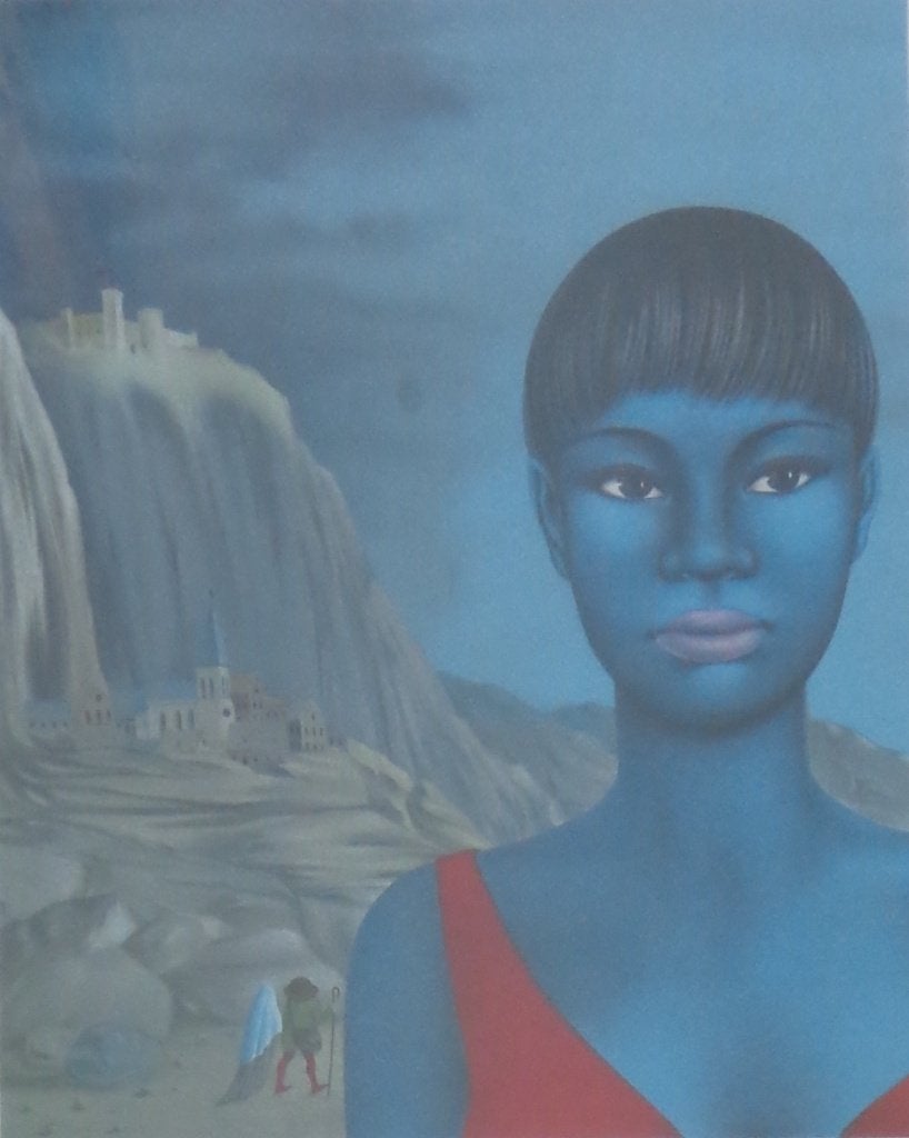 FELIX LABISSE / BLAUWE VROUW / KLEURLITHO / 88x67cm / KADER, Antiek en Kunst, Gesigneerd, Ophalen