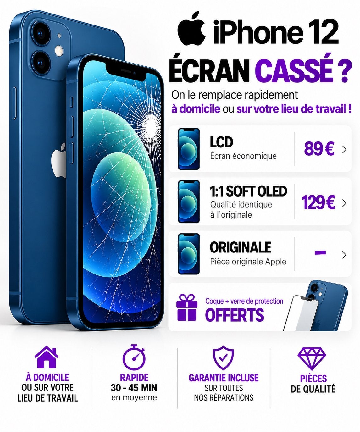 📱RÉPARATION ÉCRAN iPHONE 12 – BRUXELLES 0466273471 ✅, Enlèvement, Comme neuf, Noir, Écran tactile