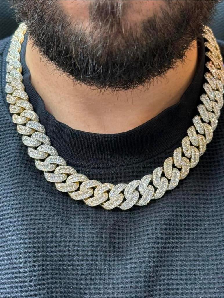 14KT Goud - 255 Gr-Diamant Cuban VVS - Cuban Chain - Ketting, Ophalen, Zo goed als nieuw, Wit, Goud