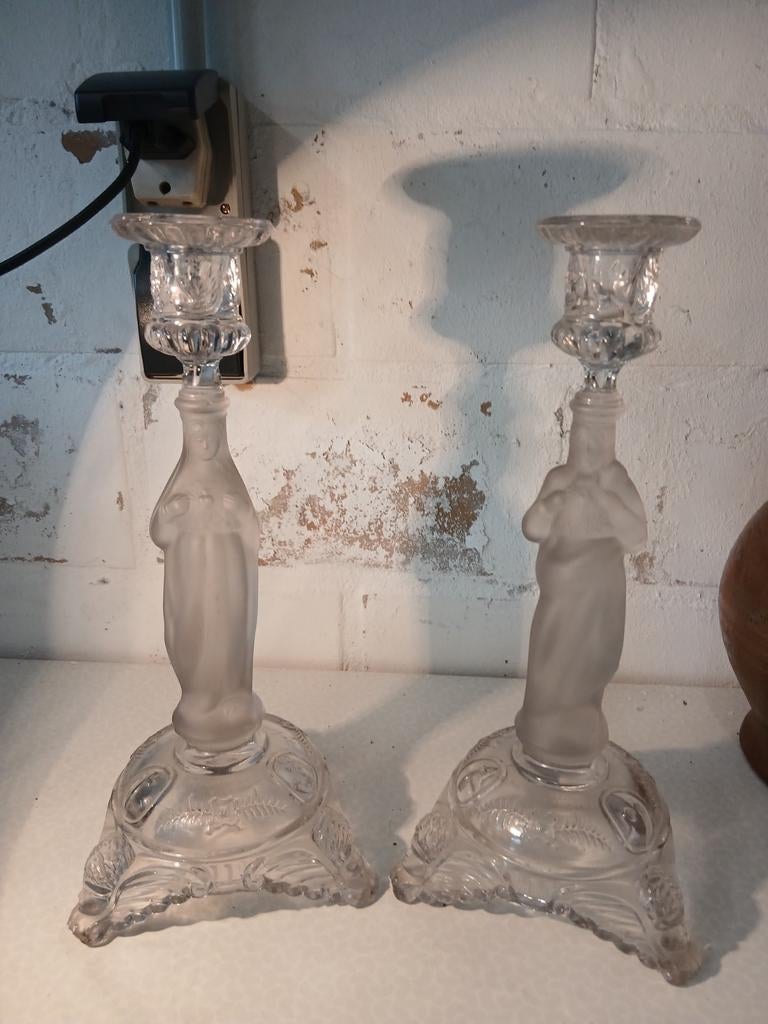 Koppel kristal val saint lambert kandelaars heilig hart, Ophalen of Verzenden, Kristal