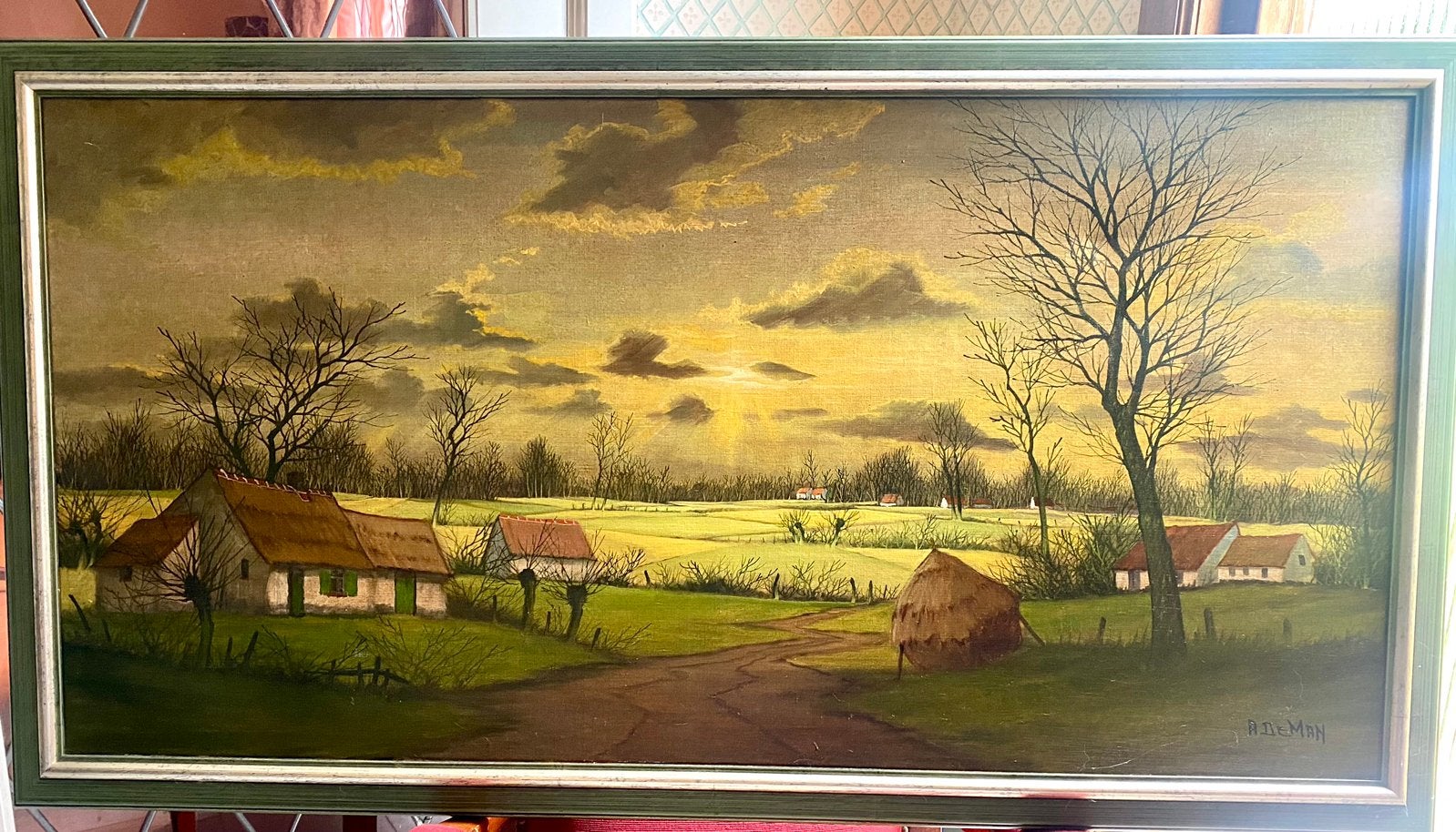 Schilderij olie op doek ingekaderd A Deman, Ophalen, Doek, Realistisch, Gesigneerd