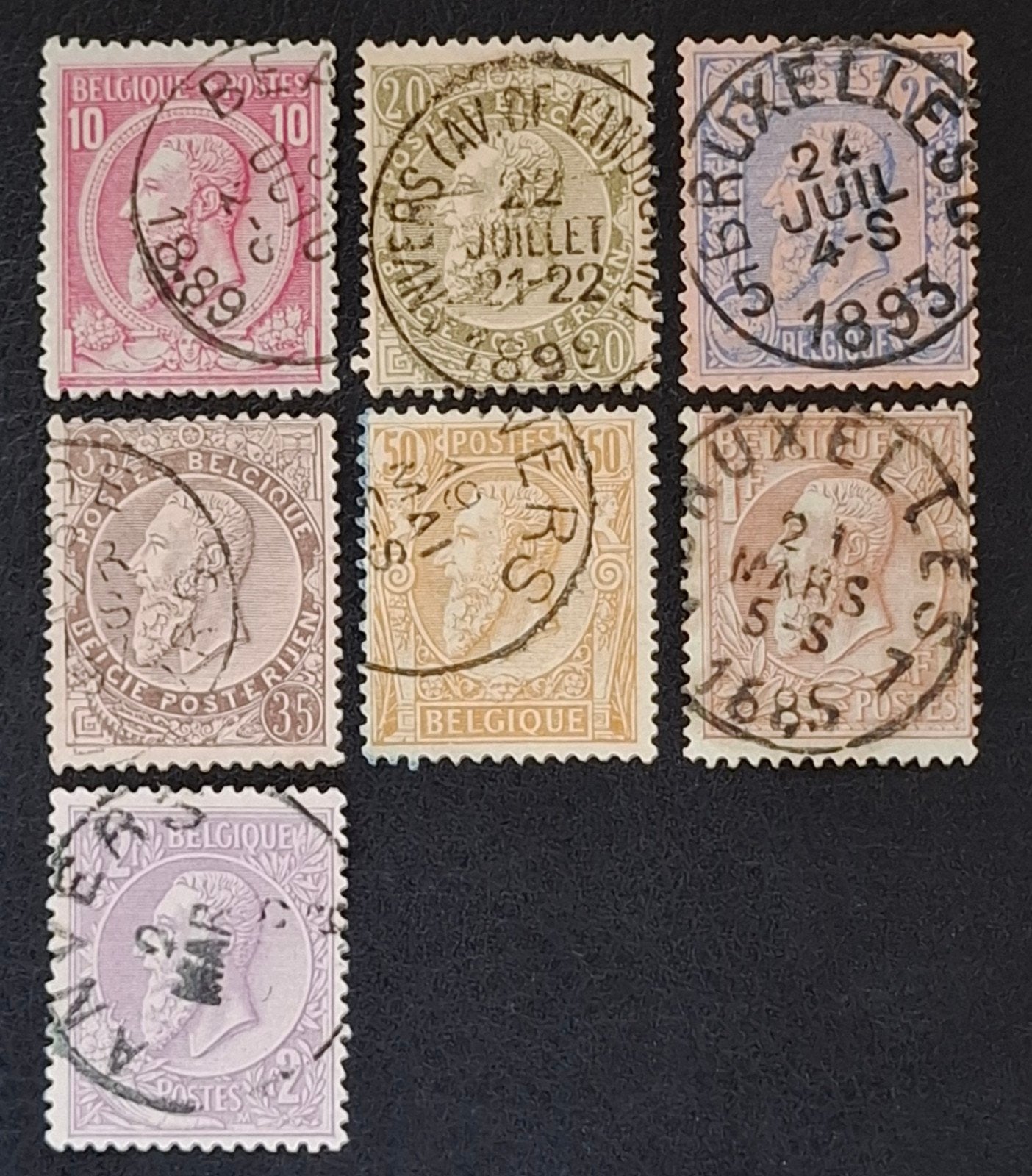 Belgique : COB 46/52 (●) Léopold II 1884., Avec timbre, Enlèvement ou Envoi, Sans gomme, Affranchi