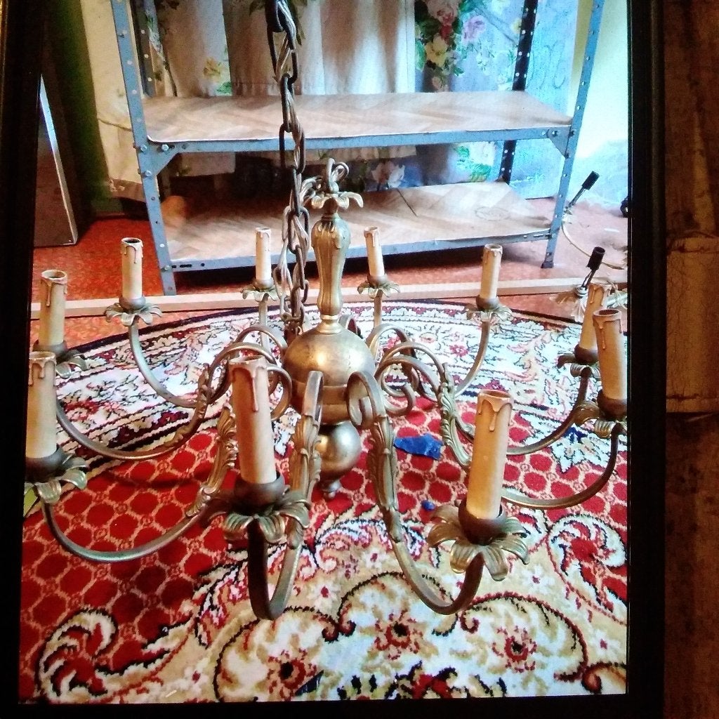Retro oude koperen luster, Ophalen, Koper