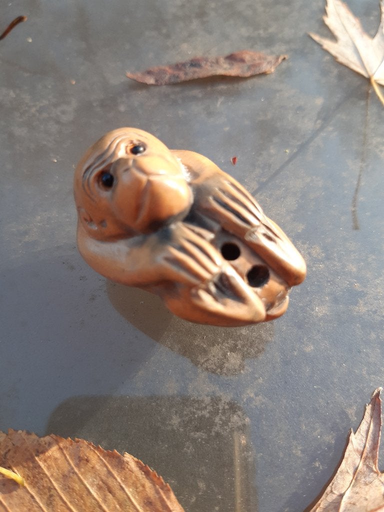 netsuke en bois, Brun, Japon, 4 cm, Netsuke