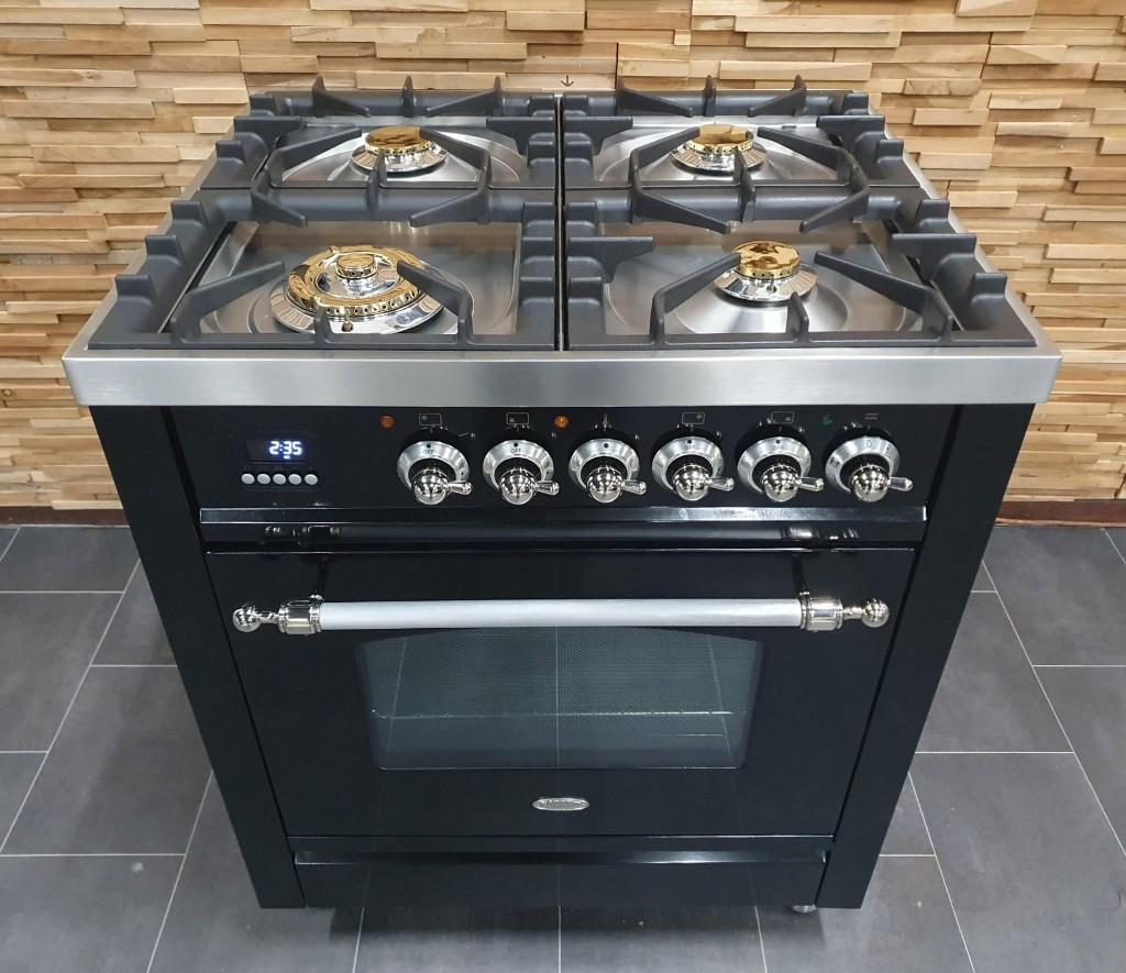 🔥Luxe Boretti Fornuis 70cm hoogglans zwart + rvs 300° oven, Elektronische apparatuur, Fornuizen, Ophalen, 60 cm of meer, 4 kookzones