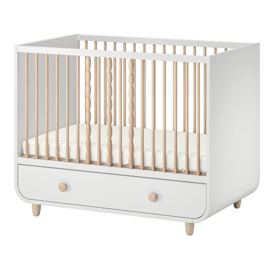 Lit et matelas bébé Ikea Myllra état neuf, Sommier à lattes, Moins de 70 cm, Comme neuf, Enlèvement