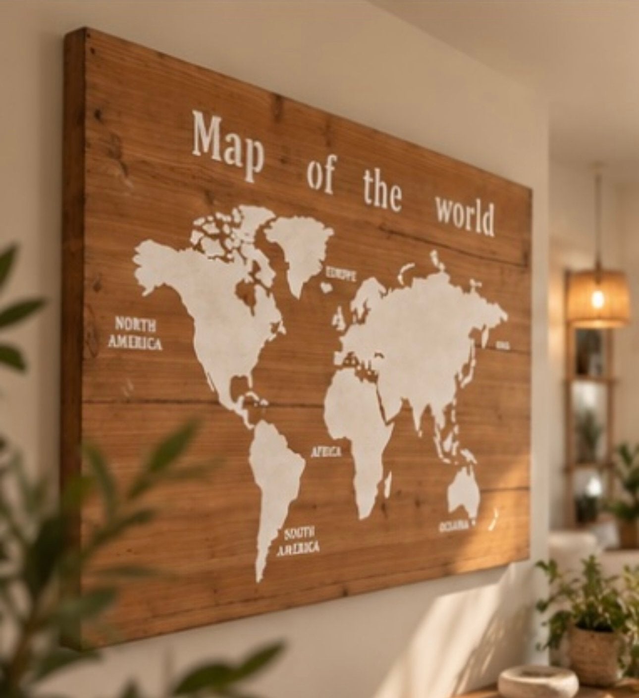 Grande décoration murale « Map of the World » en bois, Hout, Vintage, Ophalen of Verzenden, Zo goed als nieuw