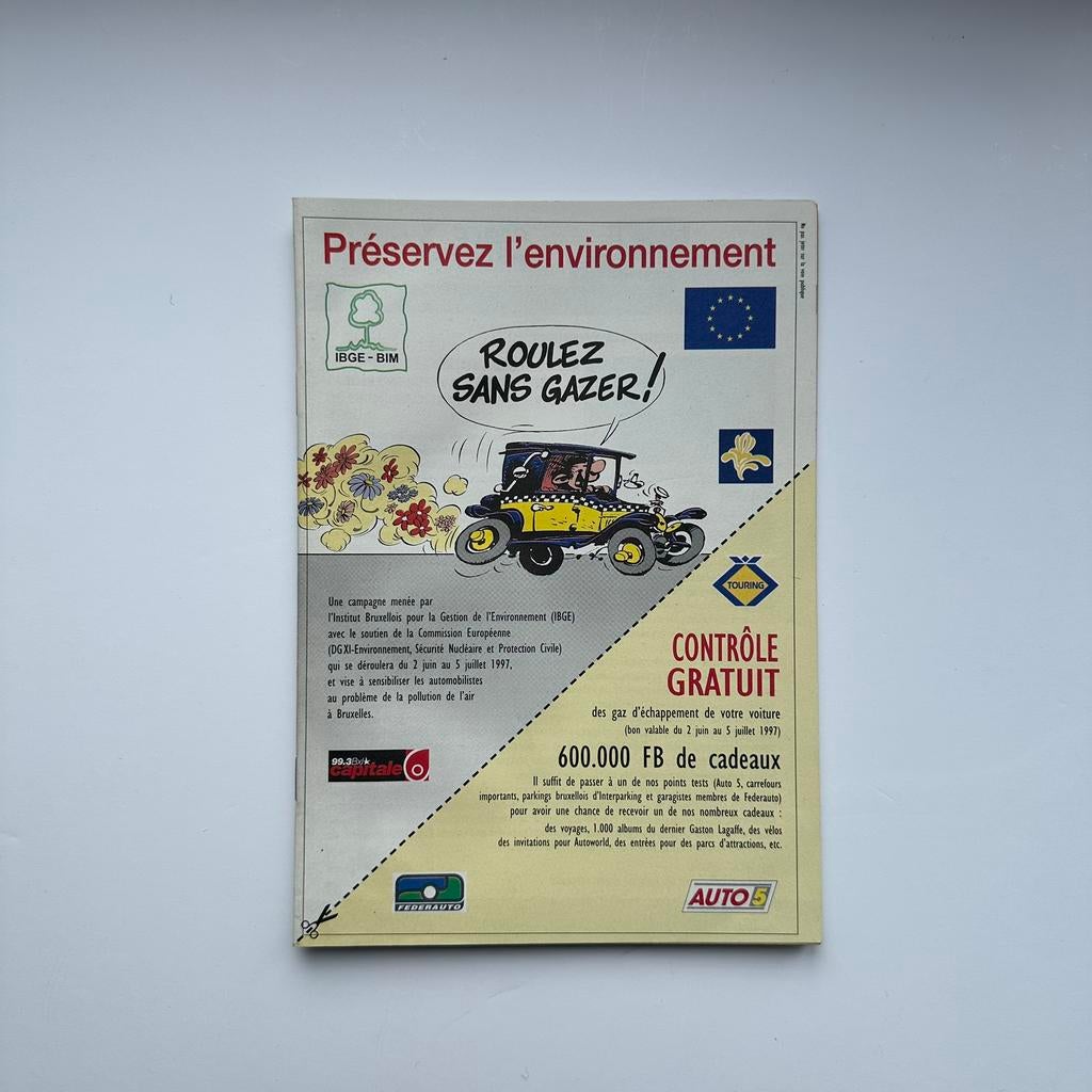 Franquin : brochure Gaston Lagaffe “Roulez sans gazer” 1997, Verzamelen, Verzenden, Guust of Robbedoes, Nieuw, Boek of Spel