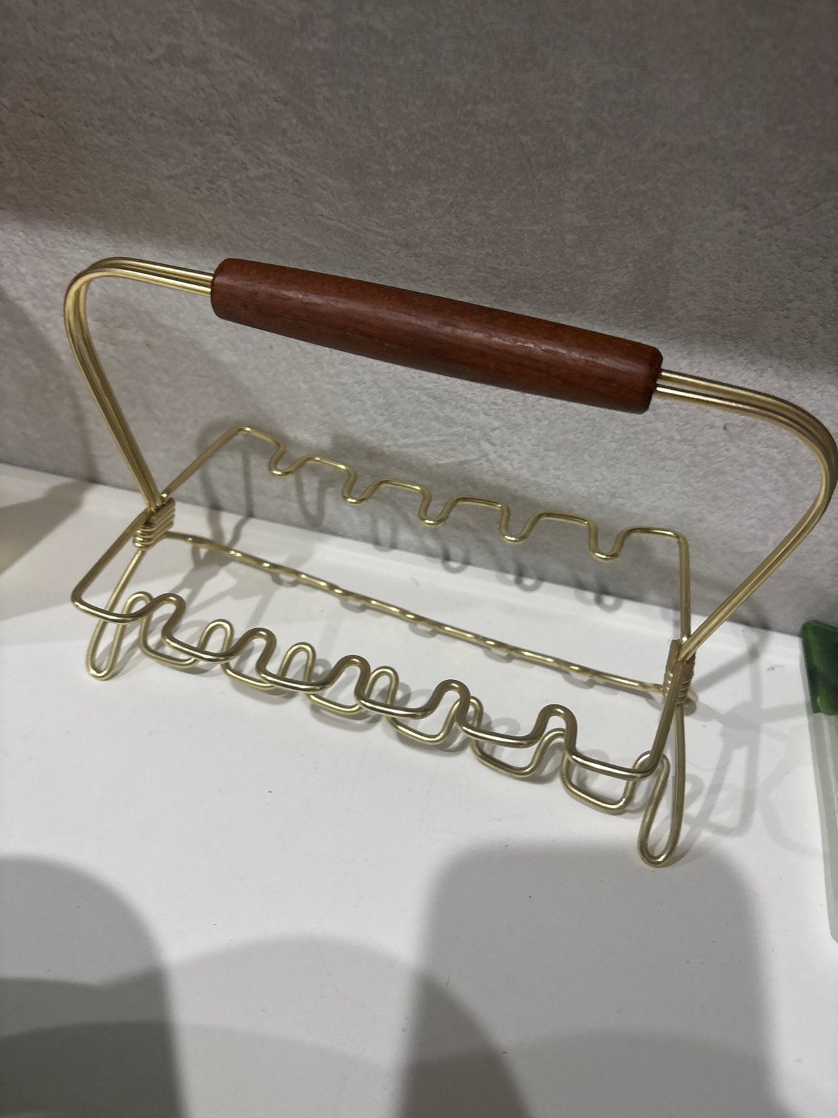 Vintage Mid-Century Brass & Wood Toast Rack / Letter Holder, Ophalen, Zo goed als nieuw