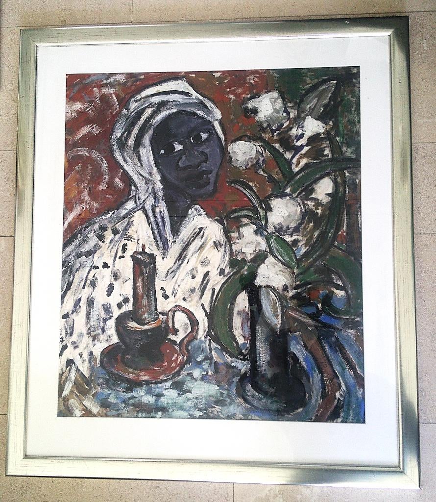 Mooie donkere vrouw '87 - Jelle Hoogstra 1924-2003, Antiek en Kunst, Kunst | Schilderijen | Klassiek, Ophalen