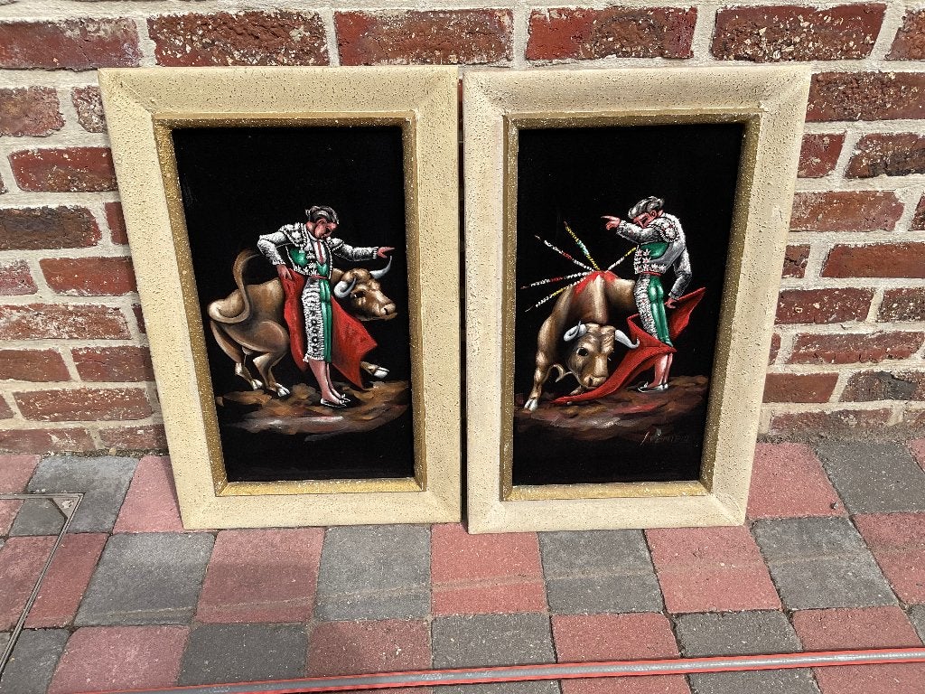 vintage peintures mexicaines sur velours 1970 Matador, Enlèvement ou Envoi, Vintage, Signé, Autres sujets