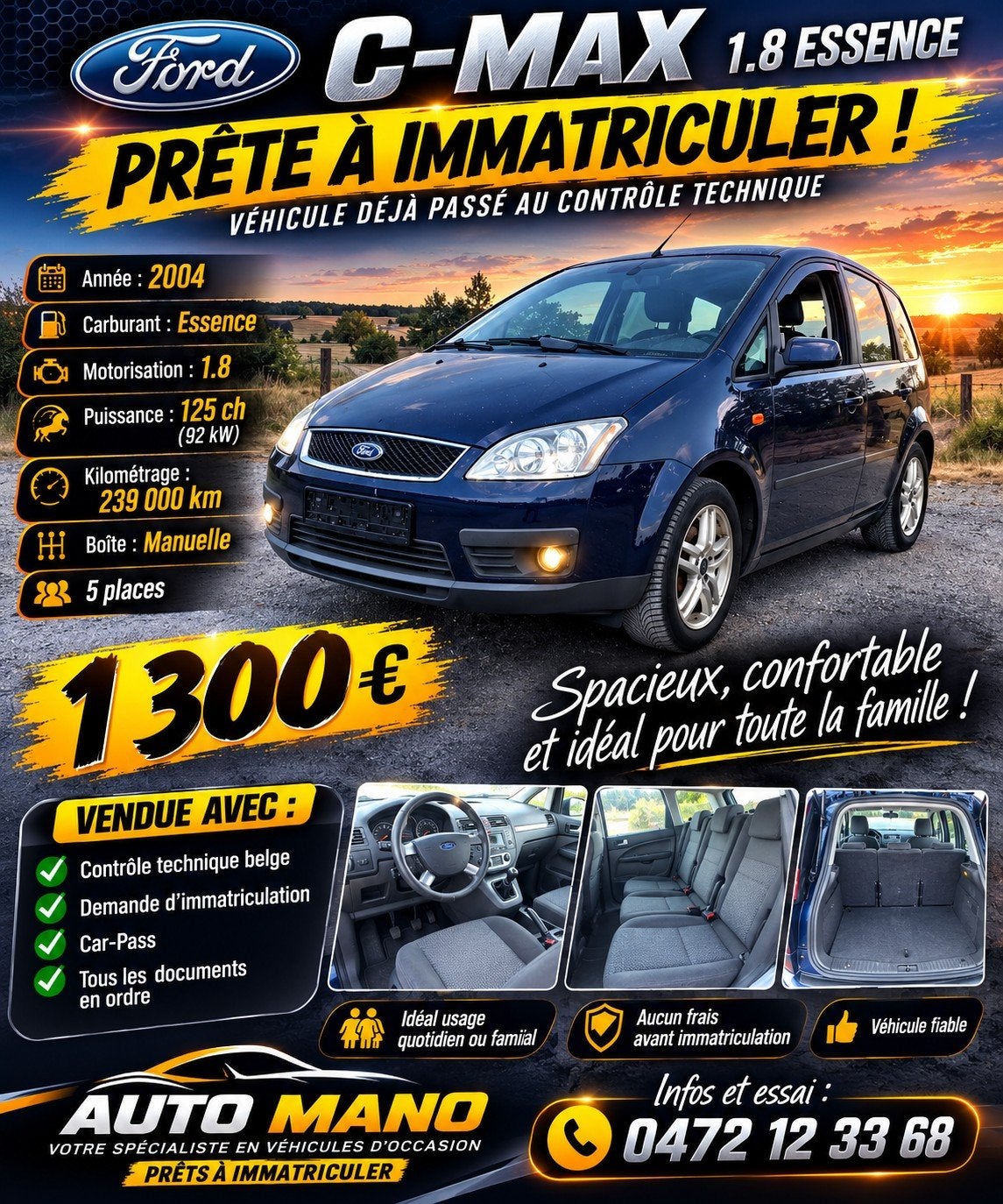 prête à immatriculée, Auto's, Ford, Blauw, Bedrijf, Blauw, C-Max