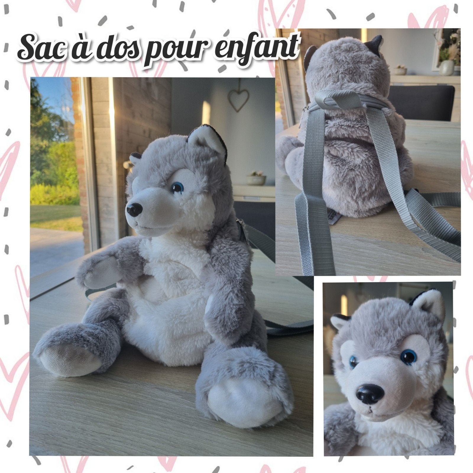 Sac à dos pour enfant-gris/blanc-Le petit ourson, Ophalen of Verzenden, Gebruikt, 25 tot 40 cm