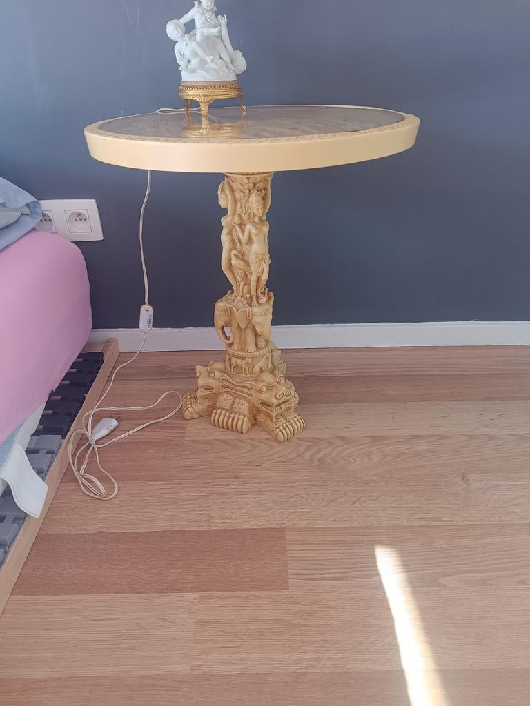 Table japonaise chinoise asiatique sculpté albâtre vintage