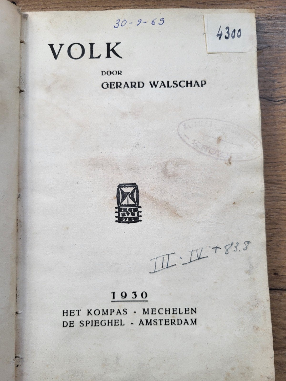 Gerard Walschap - Volk - 1ste druk - Cantré, Ophalen of Verzenden, Gelezen