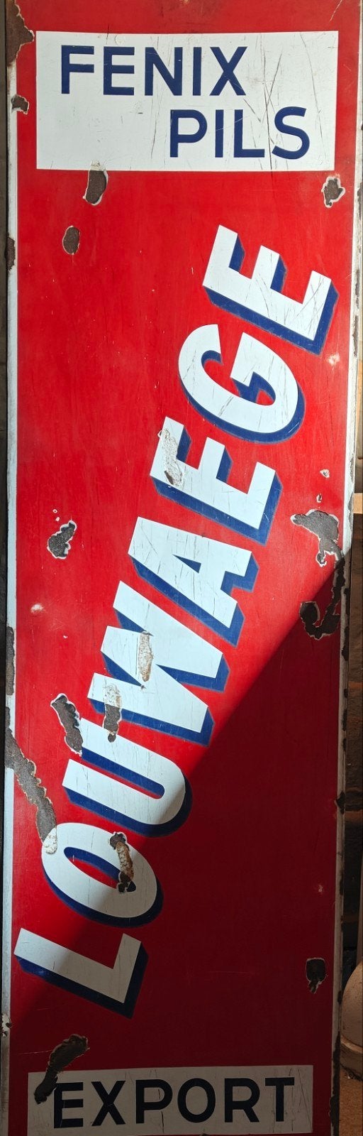 emaille reclame van brouwerij Louwaege, Fenix Pils 1955, Enlèvement