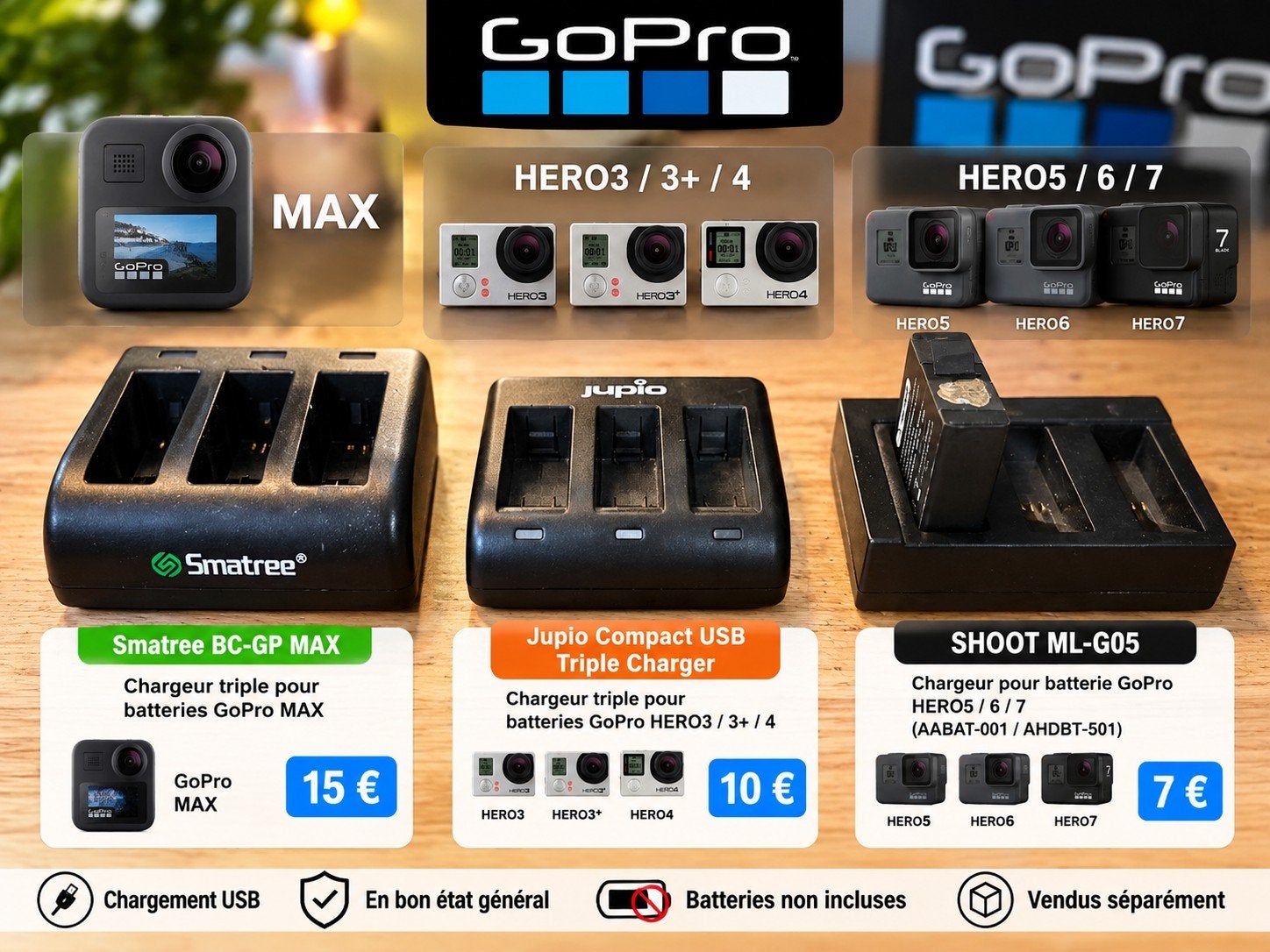 Chargeurs GoPro – MAX / HERO 3-4 / HERO 5-7, Enlèvement ou Envoi