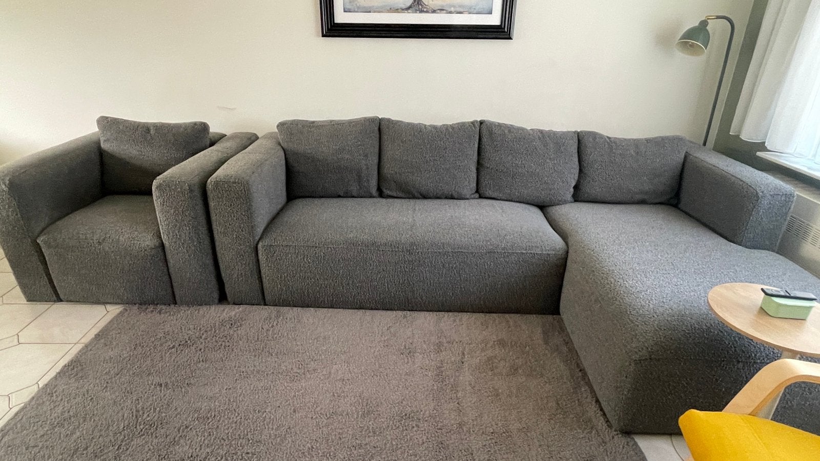 Moderne U-bank met hocker en fauteuil – Zeer nette staat, Enlèvement, Comme neuf, Tissus