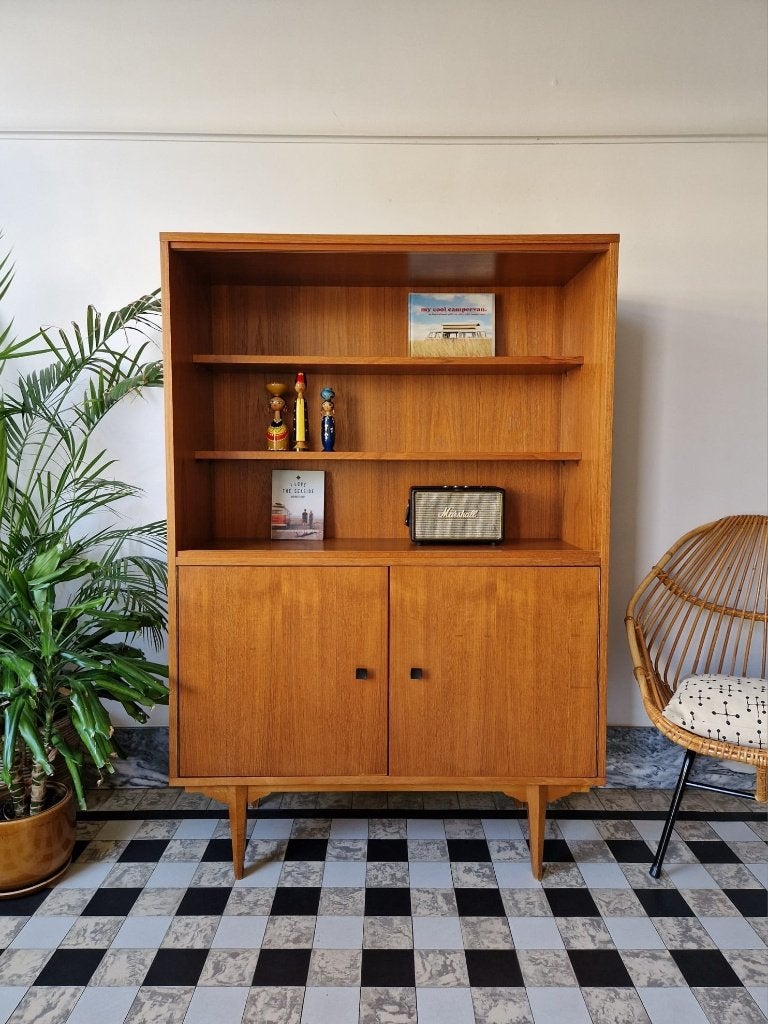 Vintage midcentury boekenkast | vitrinekast | retro, Maison & Meubles, Armoires | Bibliothèques, Utilisé, 50 à 100 cm, 100 à 150 cm