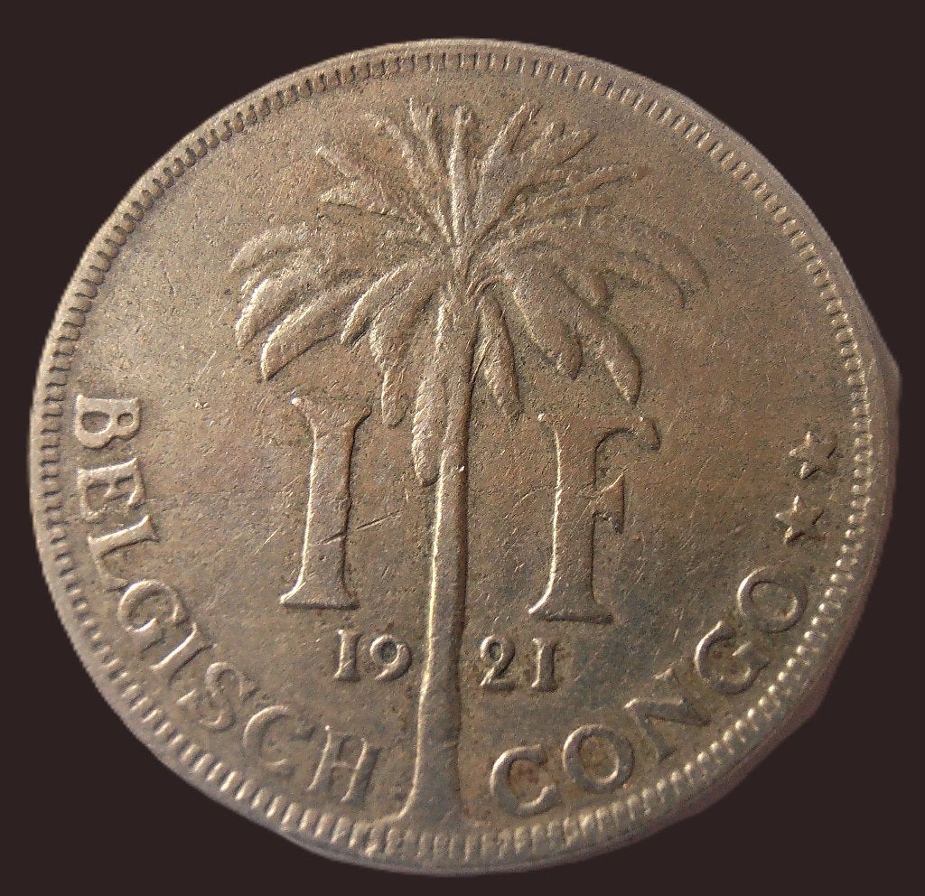 BELGISCH CONGO 1 FRANK 1921 VLAAMS, Verzenden, Overige landen, Losse munt