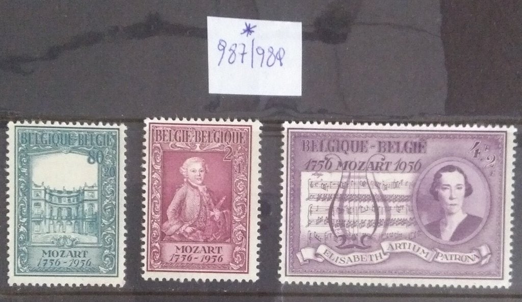 987-989 */**  Mozart 200ste verjaardag, Autre, Trace d'autocollant, Enlèvement ou Envoi, Non oblitéré
