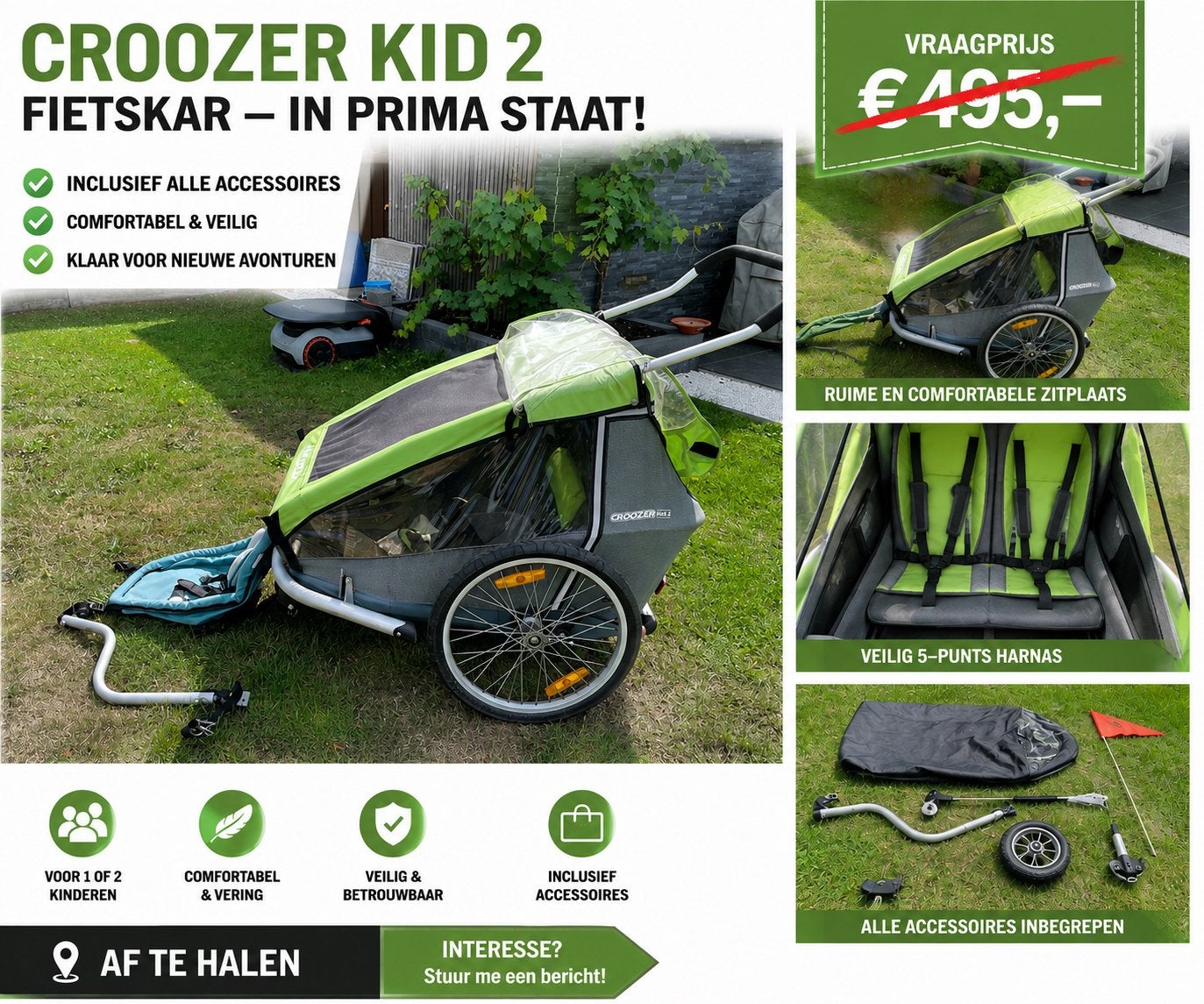 Fietskar, 40 à 60 kg, Pliable, Croozer, Enlèvement