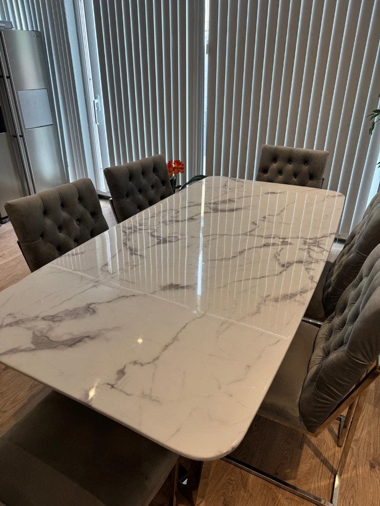 Table salle à manger effet marbre blanc, Maison & Meubles, 150 à 200 cm, Cinq personnes ou plus, Comme neuf, Enlèvement