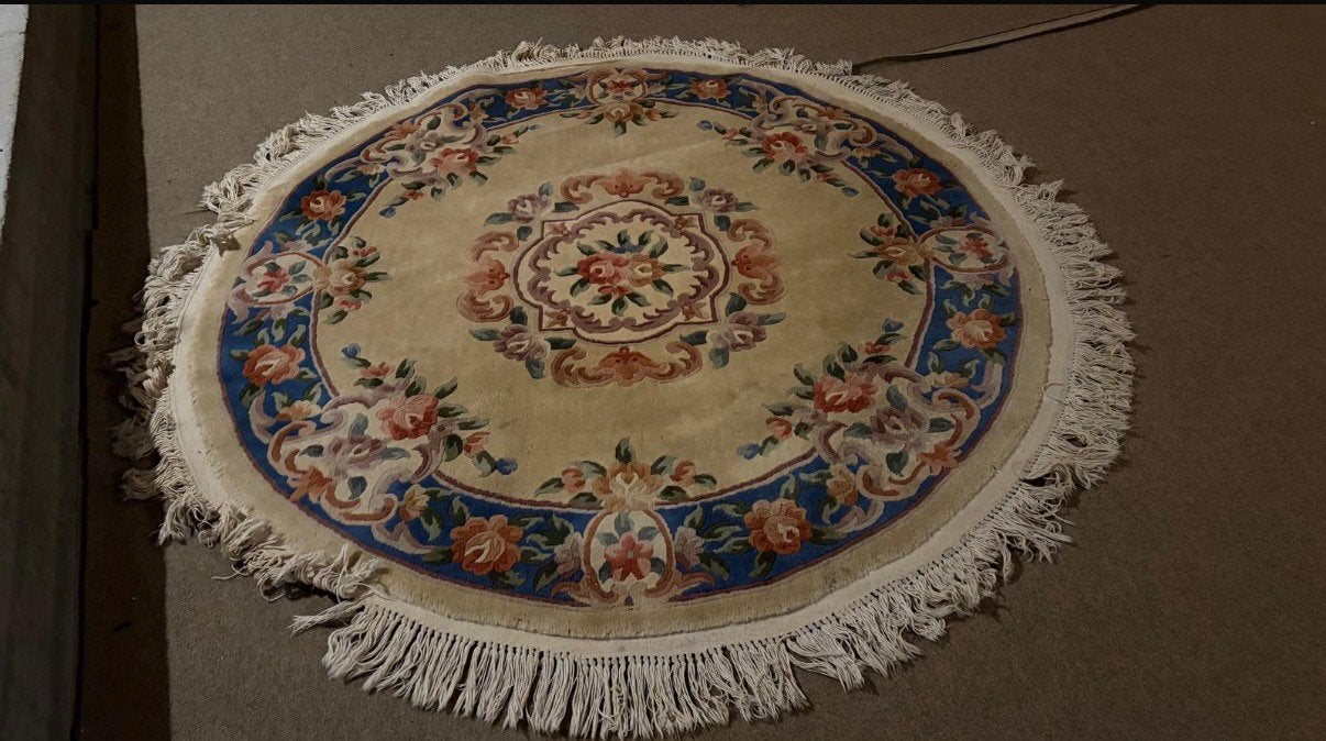 Tapis oriental rond fait main - Ø 152 cm - Chine, Enlèvement, Bleu, Rond
