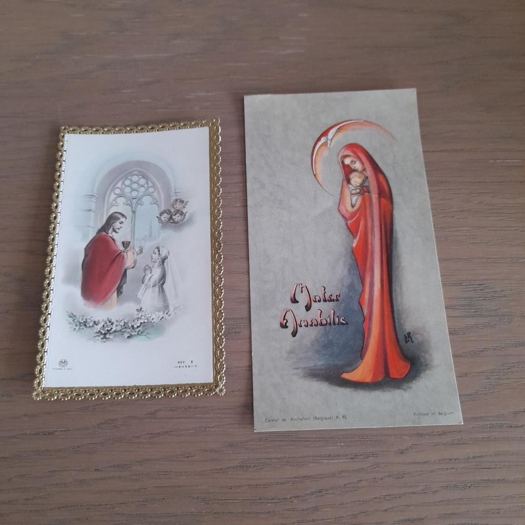 2 Communieprentjes -  Erembodegem -1961., Verzamelen, Ophalen of Verzenden, Kaart of Prent, Christendom | Katholiek