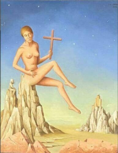huile sur panneau le roche sacree signe carl prevot, Antiek en Kunst, Ophalen of Verzenden, Paneel