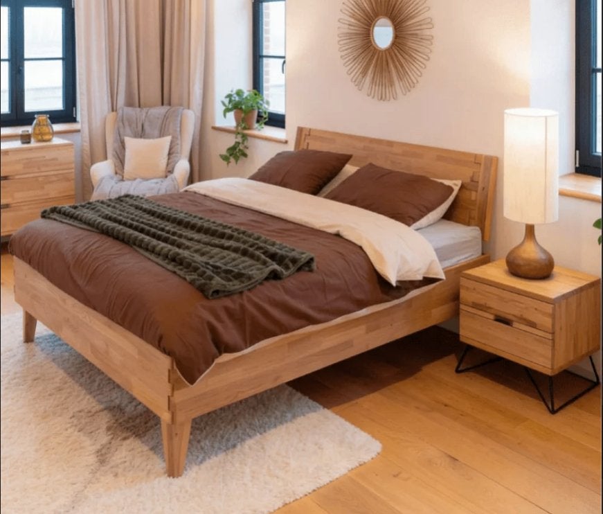 Lit chêne massif 160x200, Maison & Meubles, Comme neuf, Brun, Enlèvement, Bois