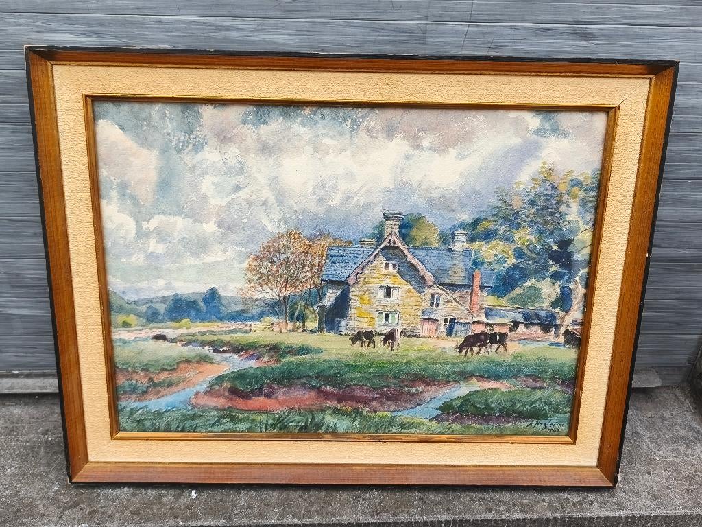 Aquarelle fermette signe Alfred hazledine, Enlèvement ou Envoi