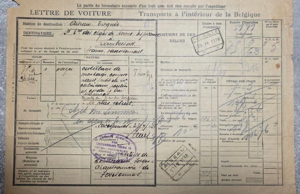 1938+Falisolle+Roton+Farciennes+Lettre de voiture, Collections, Enlèvement, 1920 à 1940, Affranchie, Hainaut