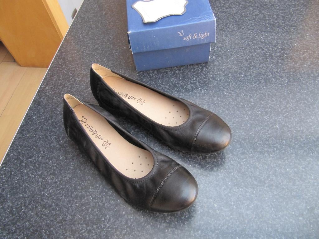 schoenen ballerina's zwart Soft& Light 39 leer, Zwart, Zo goed als nieuw, Ballerina's, Ophalen of Verzenden