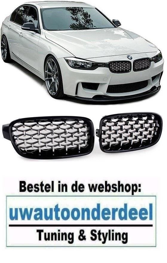Grill Diamond Zilver Zwart Voor BMW 3 serie F30 F31, Verzenden