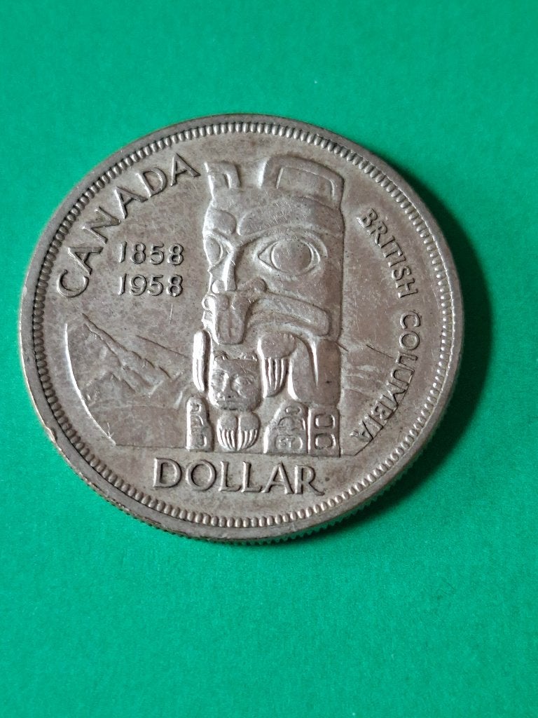 1958 Canada 1 dollar argent 100 ans Colombie-Britannique, Enlèvement ou Envoi, Amérique du Nord, Monnaie en vrac, Argent