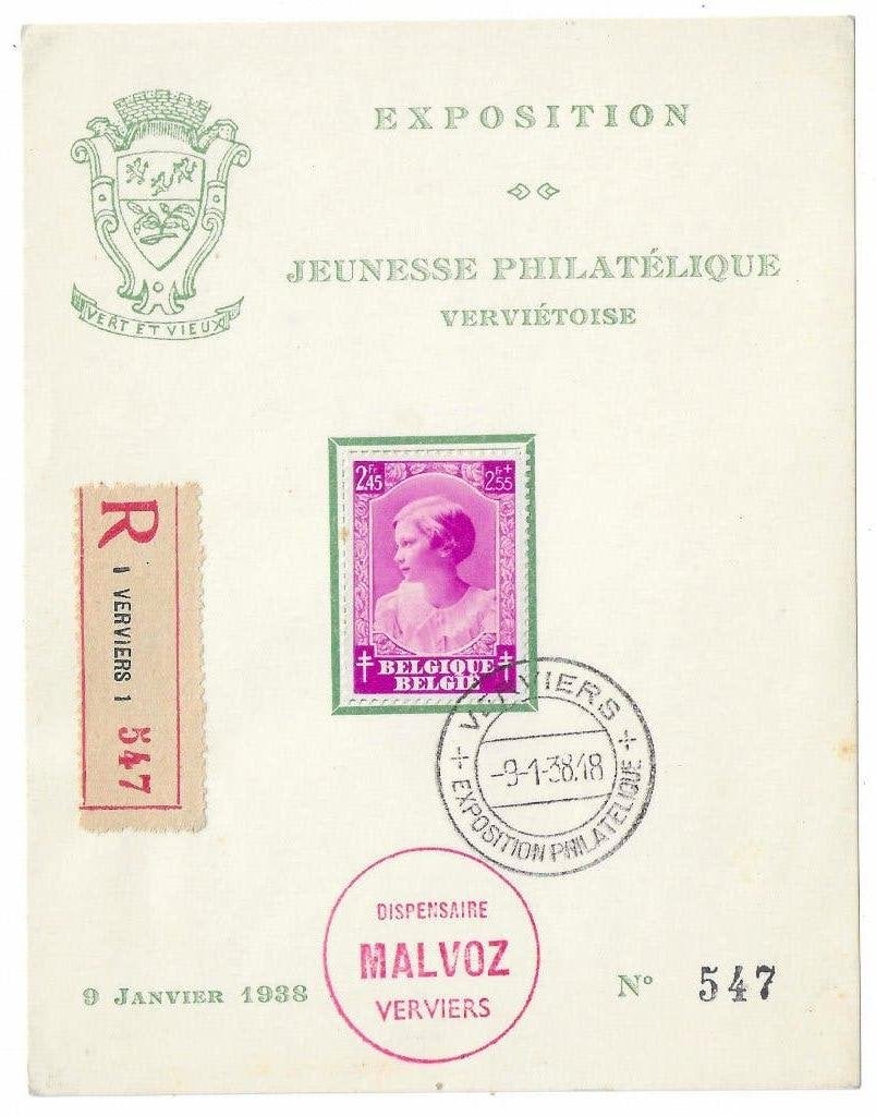 Timbres de Belgique - Exposition Verviers 1938, Timbres & Monnaies, Envoi