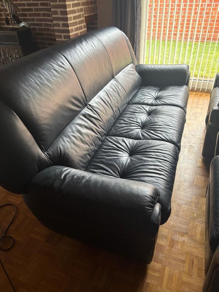 Lederen zetel 3-zit en 2 relaxzetels, Ophalen, Gebruikt, 100 tot 125 cm, Driepersoons
