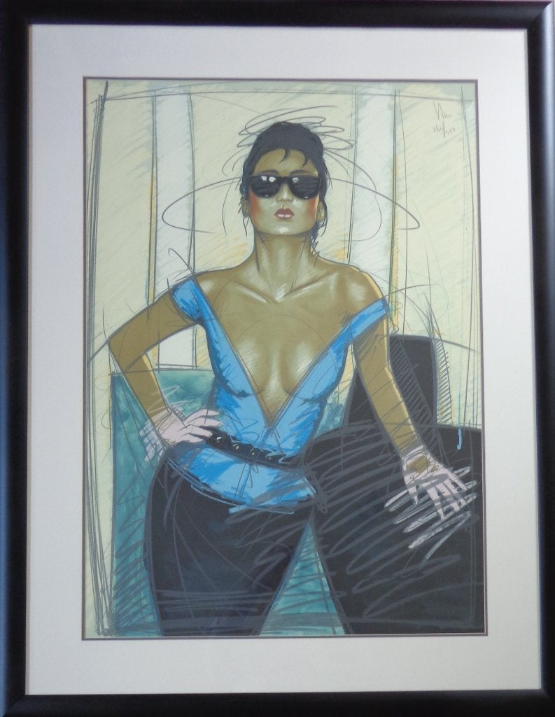 NICO VRIELINK / VROUW ZONNEBRIL / LITHO / 124x96cm / KADER, Antiquités & Art, Art | Lithographies & Sérigraphies, Signé, Enlèvement