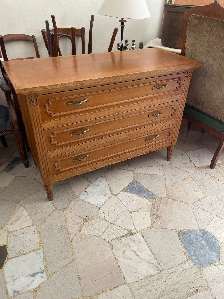 Belle Commode en chêne bois plein avec 3 tiroirs, Ancien, Moins de 100 cm, 100 à 150 cm, Enlèvement
