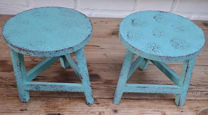 2 Kleine turquoise krukjes, tafeltjes, plantentafeltjes, Huis en Inrichting, Woonaccessoires | Overige, Zo goed als nieuw, Ophalen of Verzenden