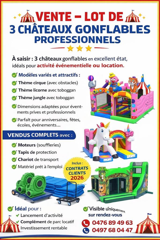 Lot châteaux gonflables a vendre