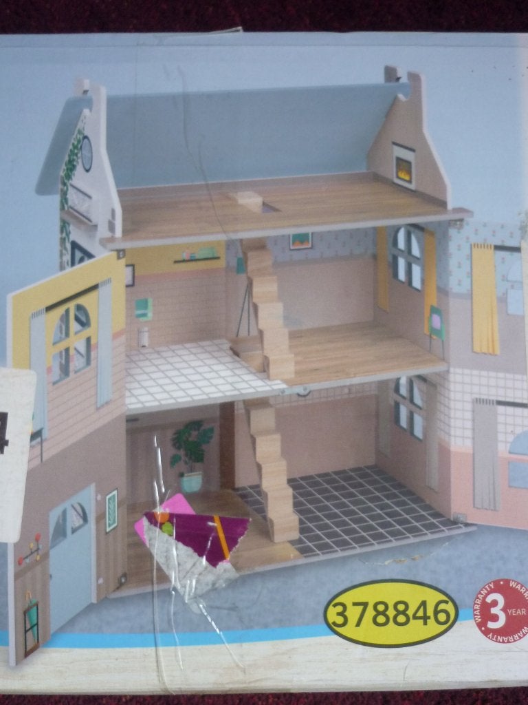 Poppenhuis hout compleet en als nieuw in originele doos, Enfants & Bébés, Enlèvement, Comme neuf, Maison de poupées
