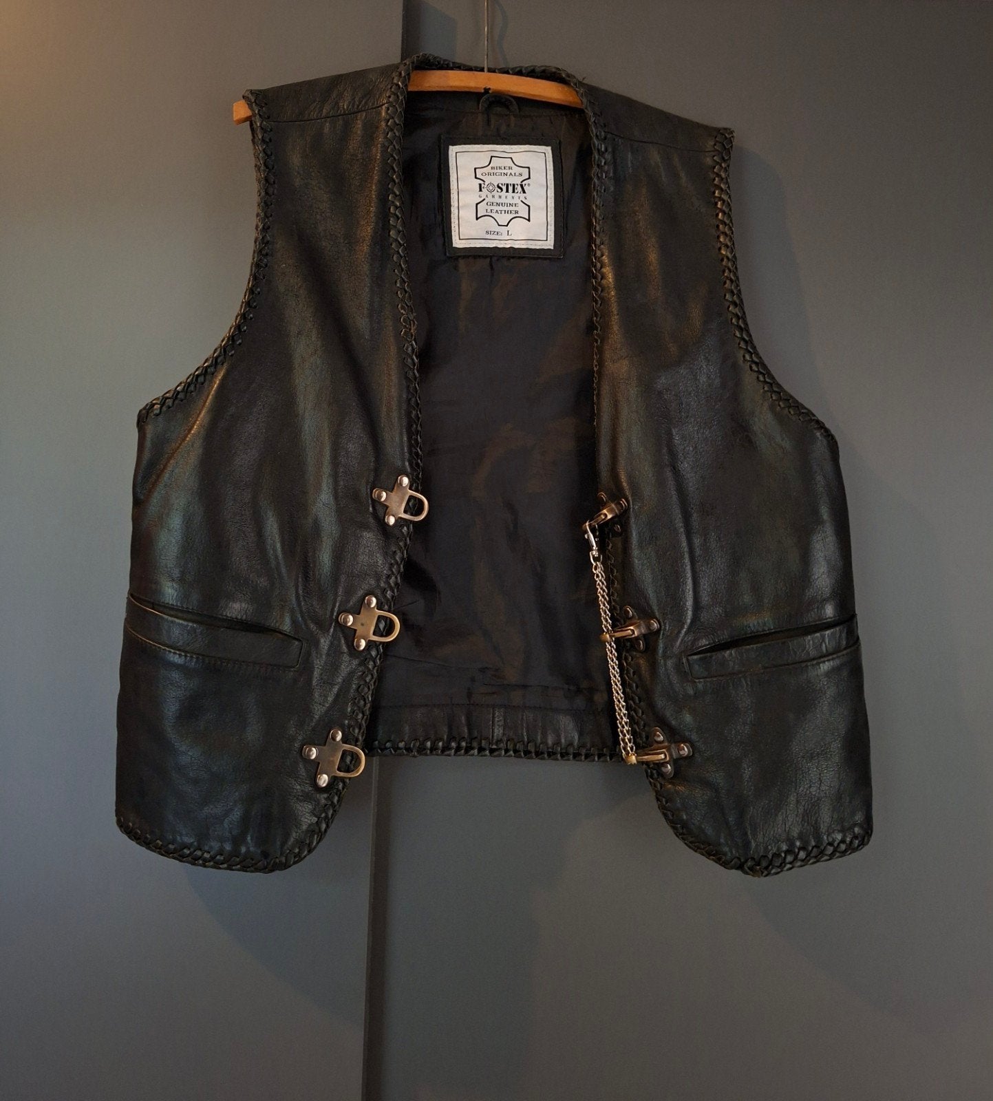 Blouson Fostex sans manches en cuir à vendre, Enlèvement ou Envoi, Taille 52/54 (L), Noir, FOSTEX