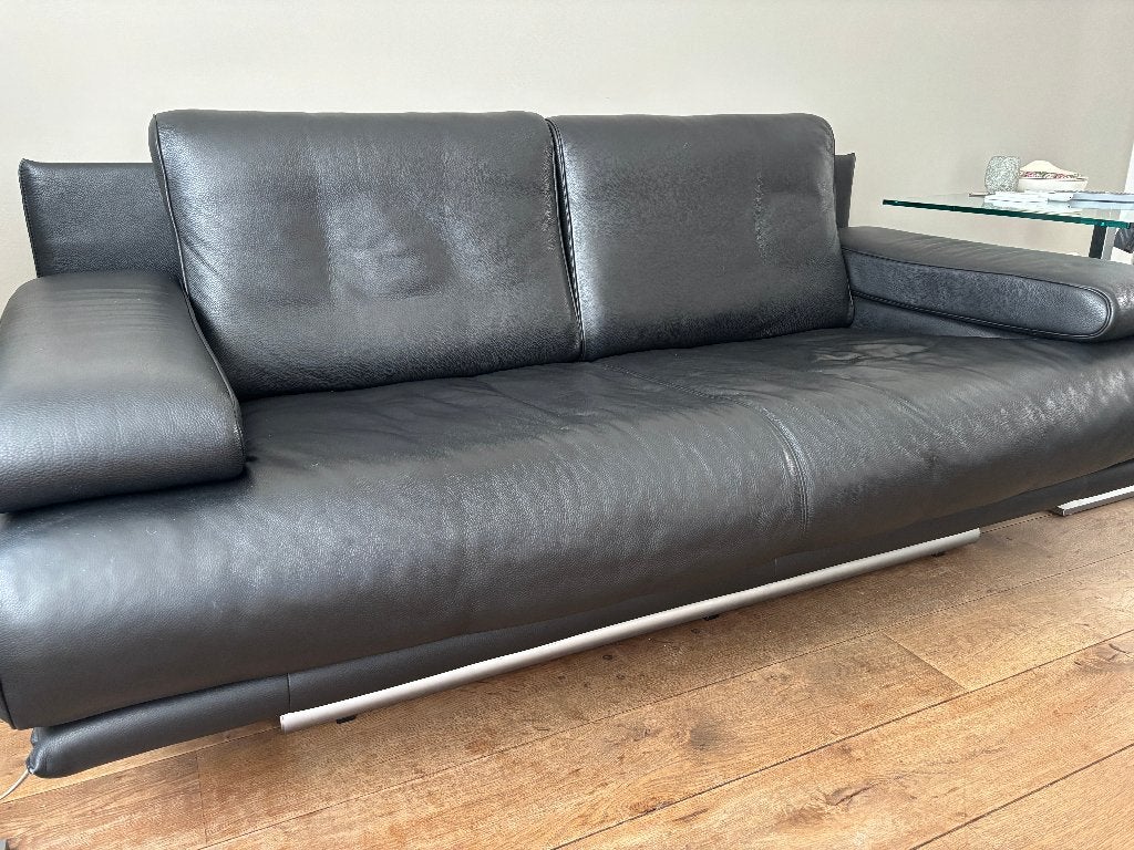 Canapé Rolf Benz 6500 en cuir noir avec dossier réglable, 75 à 100 cm, Design, Enlèvement, Utilisé