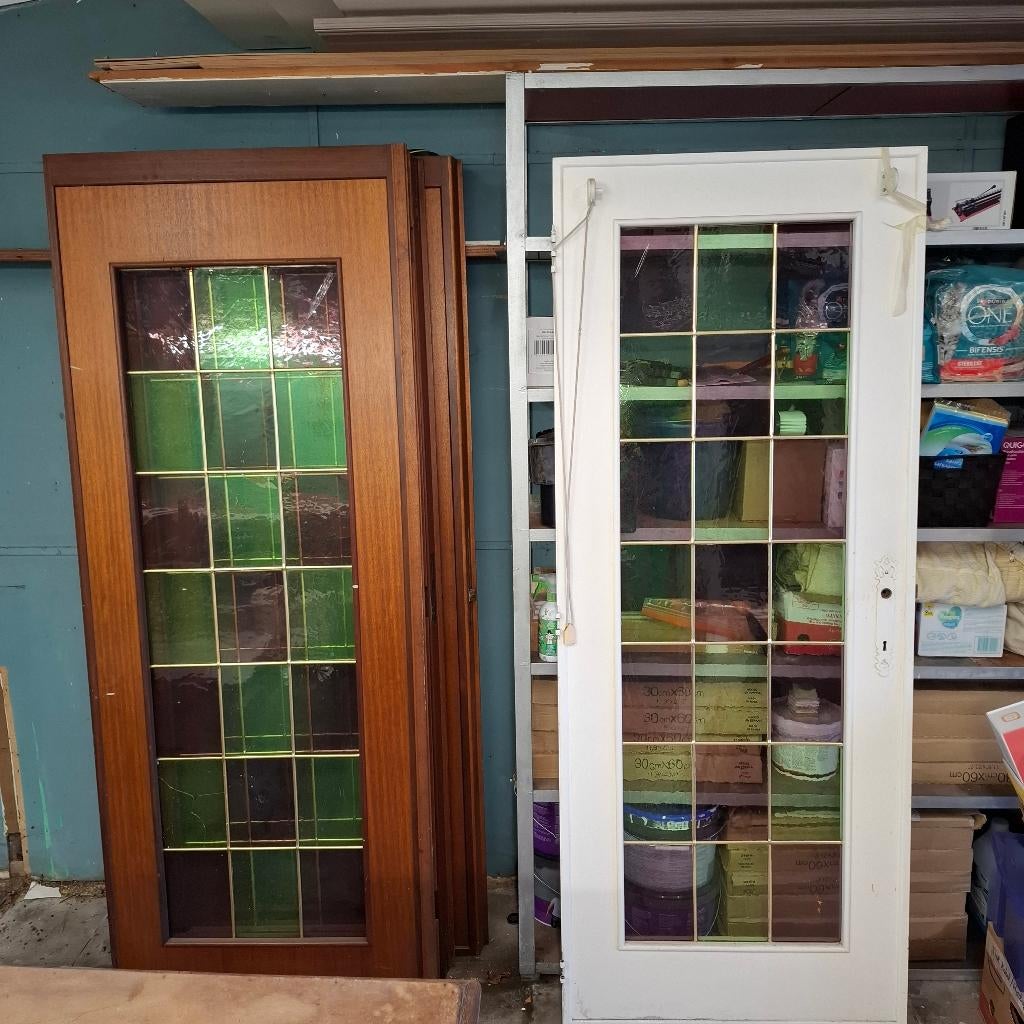 Glas in lood deuren, Doe-het-zelf en Bouw, Deuren en Vliegenramen, Ophalen, Gebruikt, 80 tot 100 cm, Binnendeur
