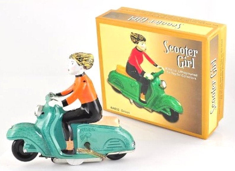 Scooter girl jaren '70 blik opwindbaar nieuw in doos, Ophalen of Verzenden, Nieuw