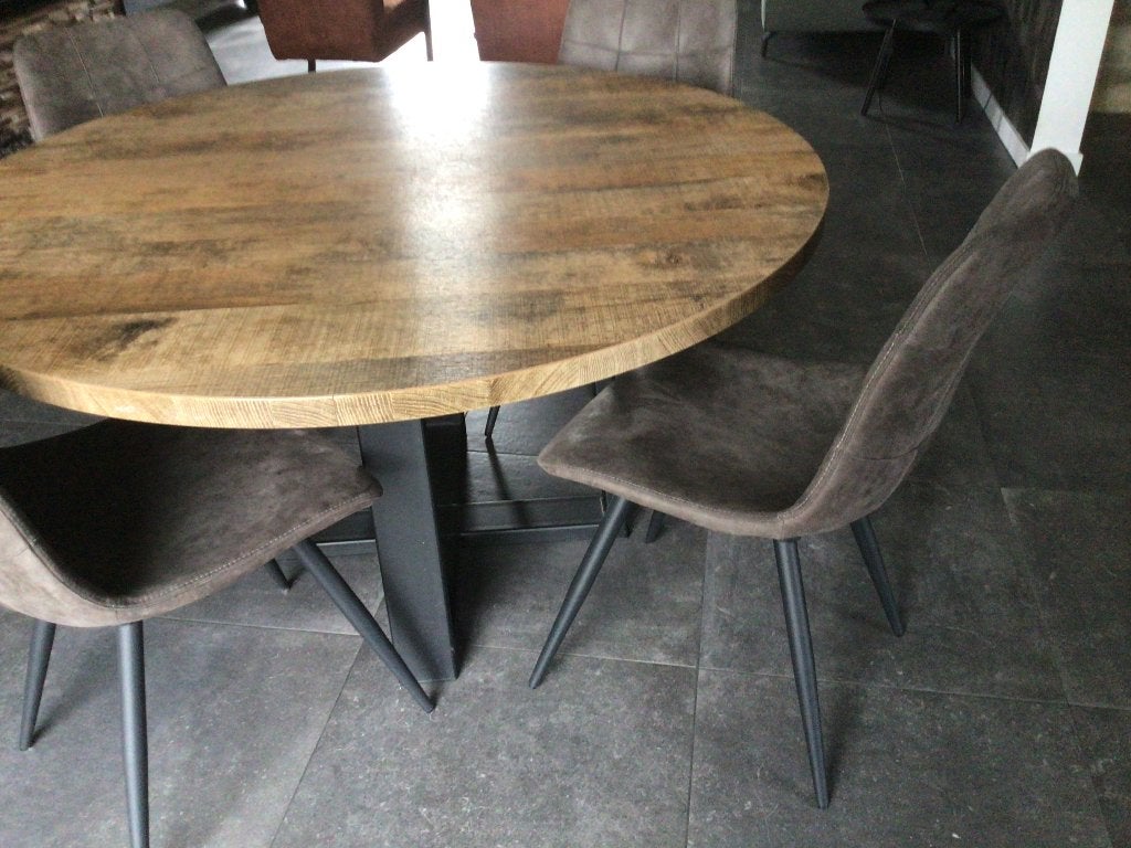 Ronde tafel met 4 stoelen, Huis en Inrichting, Tafels | Eettafels, Ophalen, Rond, Zo goed als nieuw, Modern