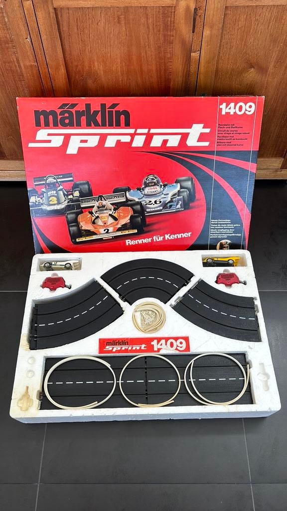 Vintage Marklìn Sprint racebaan 1409 F1 Porsches, Zelf te bouwen, Elektrisch, Ophalen, Overige merken