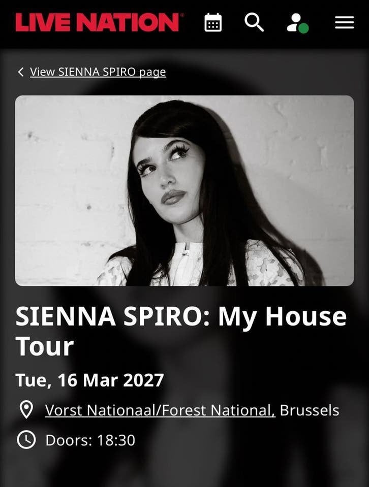 2 Tickets Sienna Spiro Vorst Nationaal 16 Maart, Twee personen